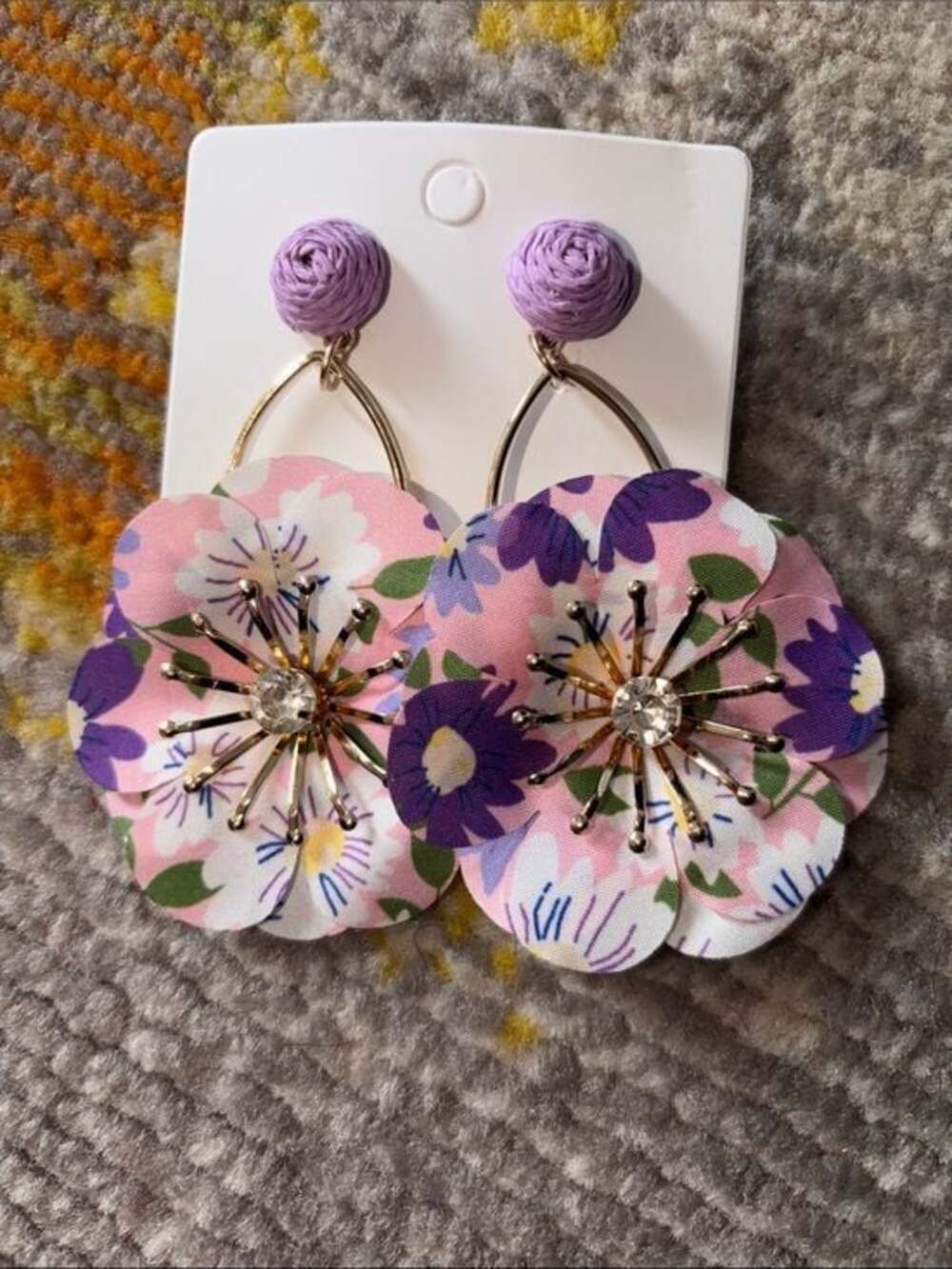 Colorful Floral Design Drop Earrings with Gold Accents